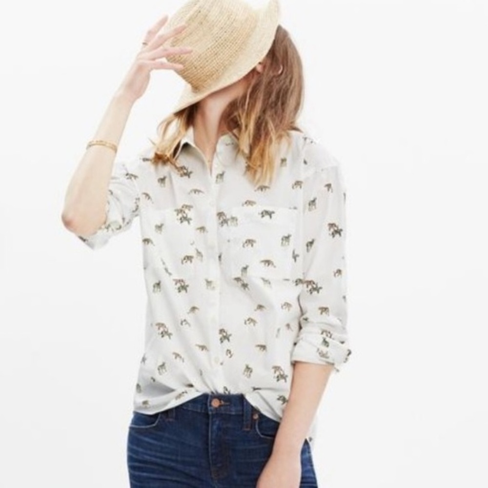 MADEWELL White Tiger Print Button Down Top S